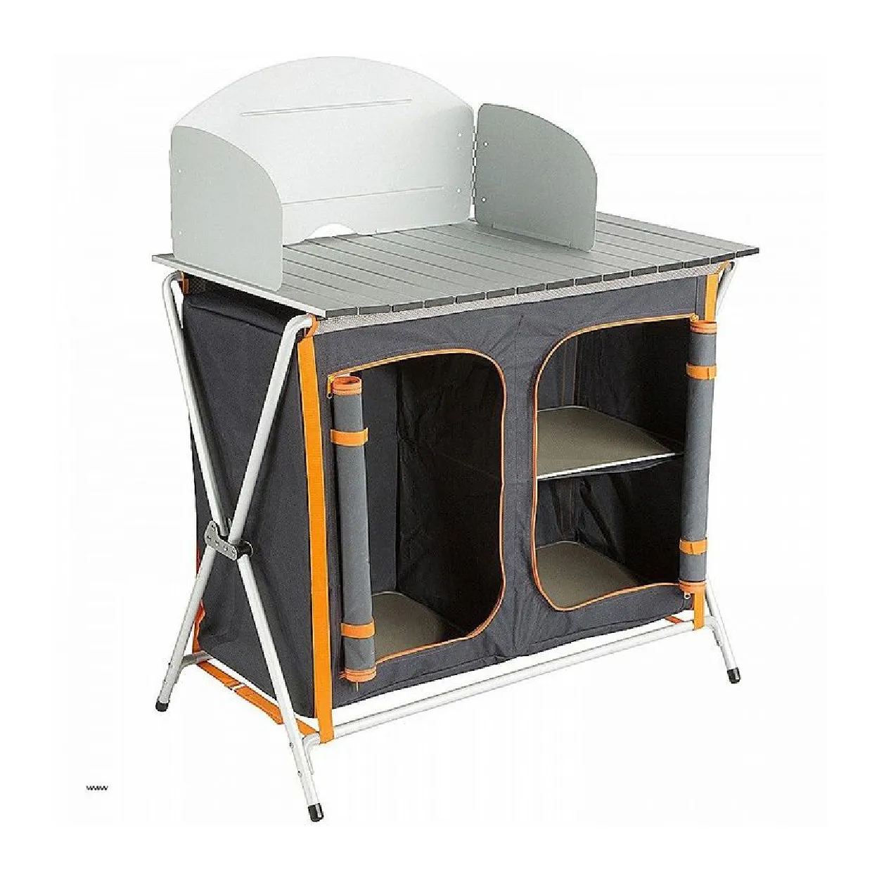 Portable Camp Kitchen with Storage Cabinets and Windshield