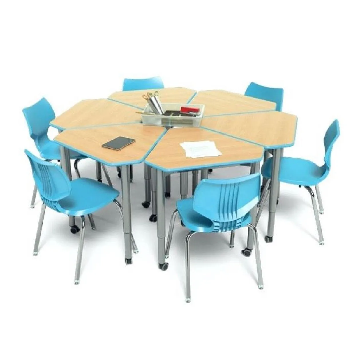 Modern classroom furniture set with a unique table shape