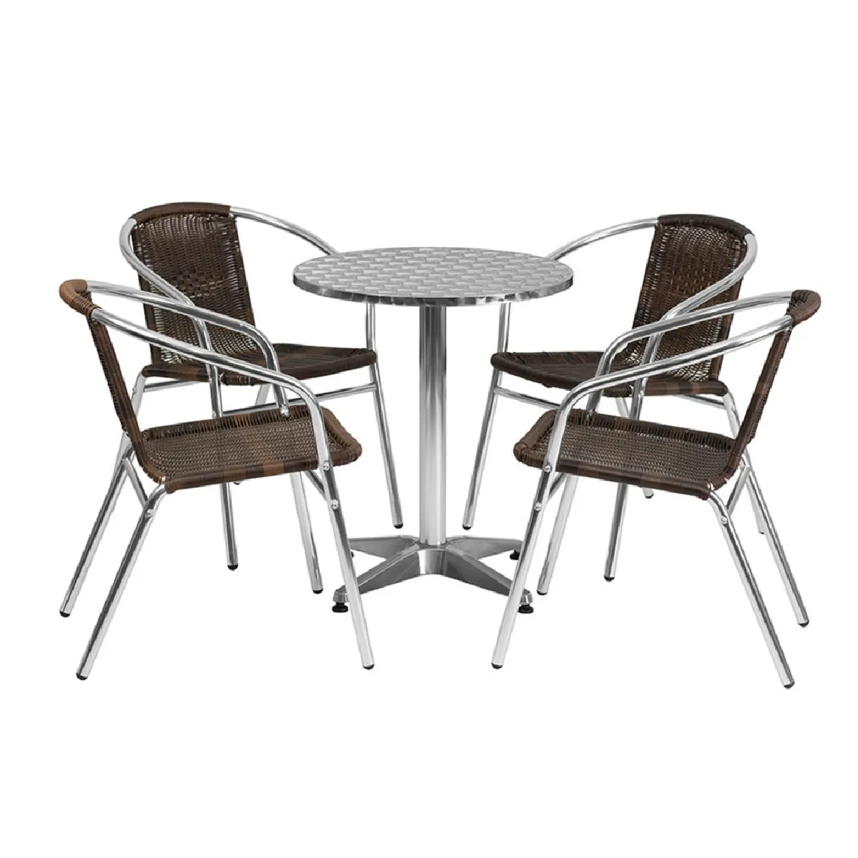 Outdoor Metal Dining Set With a Round Table and Four Chairs