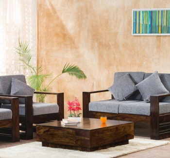 Wooden sofa set with grey color fabric