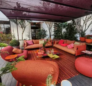 Orange fabric outdoor furniture