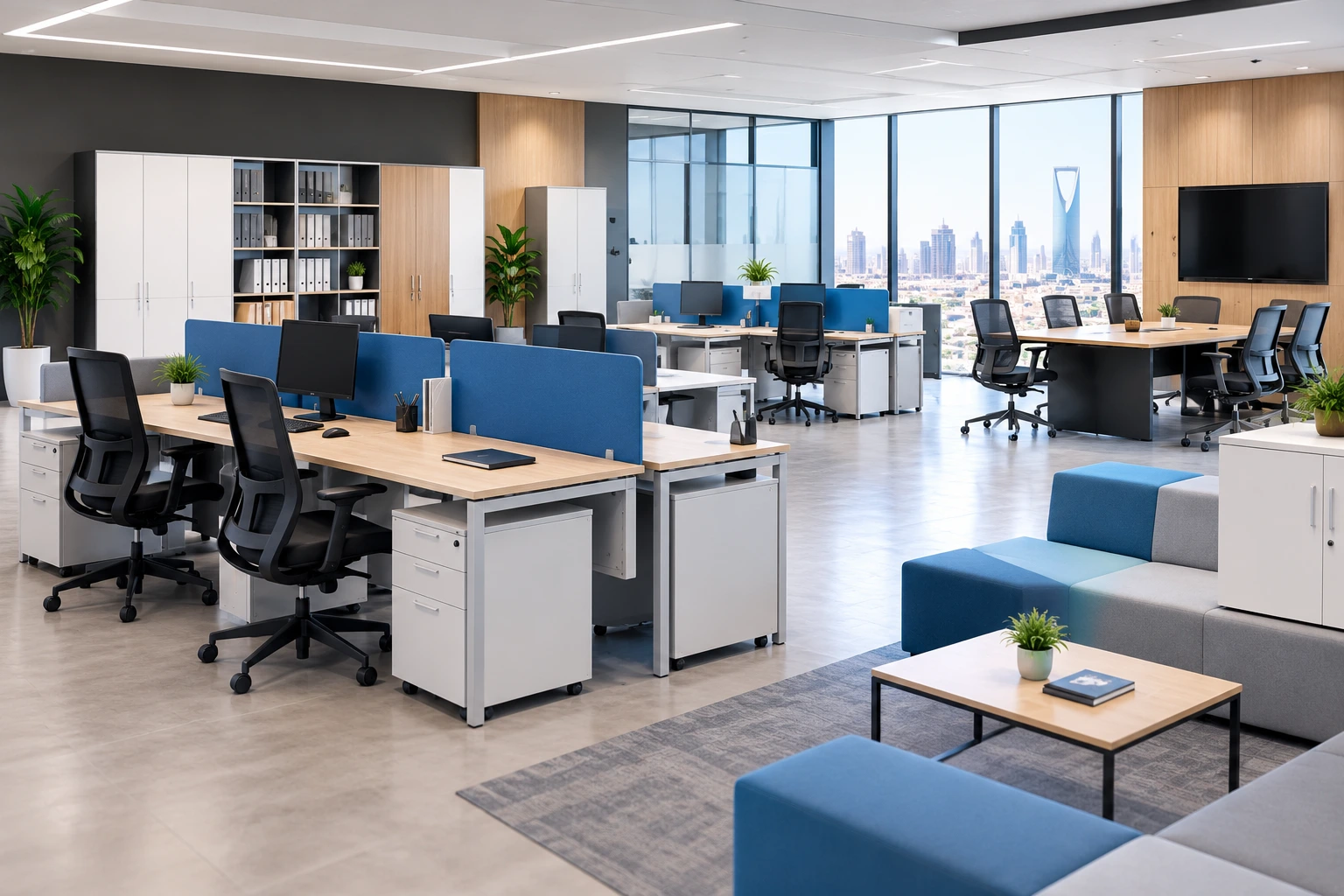 Modern modular office furniture in a Saudi Arabian office.