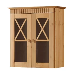 Wooden Cabinet with Two Glass Doors and X-Shaped Dividers