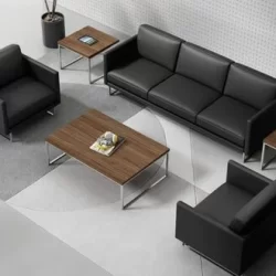 5 seater black leather finish sofa set for office