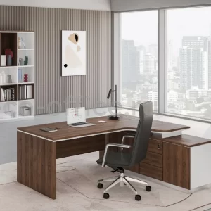 Spacious Office Setup with L-Shaped Desk and Chair