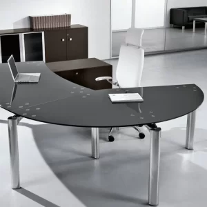 Office desk with curved glass top and chair