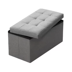 Grey folding storage ottoman with tufted top