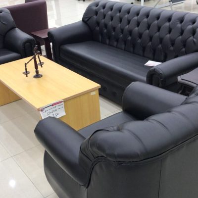 Black Leather Sofa Set With Coffee Table And Side Tables