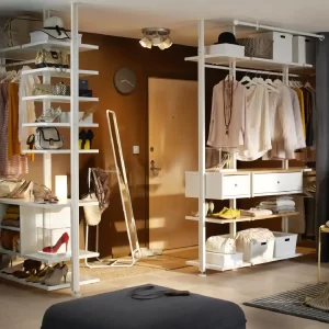 Storage solution furniture with two dress hanging stands