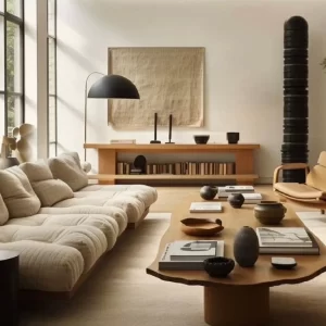 Living room furniture with a sofa, coffee table, and TV stand.