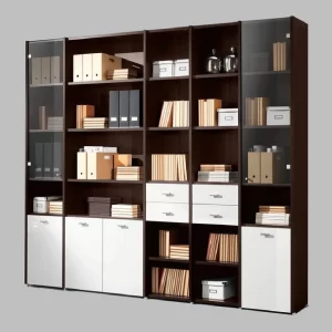 Dark Wood Bookcase with Glass Doors