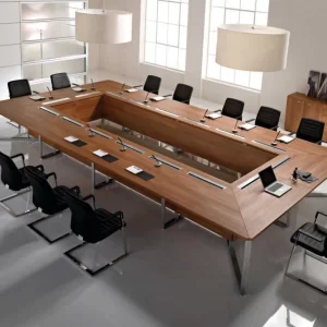 Conference room wooden furniture with black executive office chair